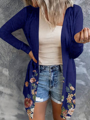 Women's Plus Floral Print Long Sleeve Open Front Cardigan
