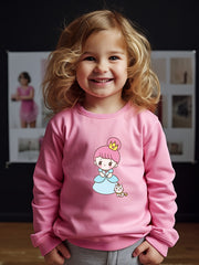 Cartoon Princess Graphic Crew Neck Long Sleeve Sweatshirt Kids Clothes