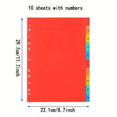 10-Tab Plastic Binder Dividers, Colored Blank Tabs, Multicolor Design