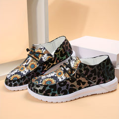 Sunflower & Leopard Print Women's Sneakers Lightweight Walking Shoes