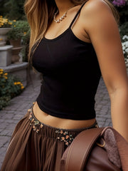Solid Crew Neck Cami Top Sleeveless Casual Summer Top