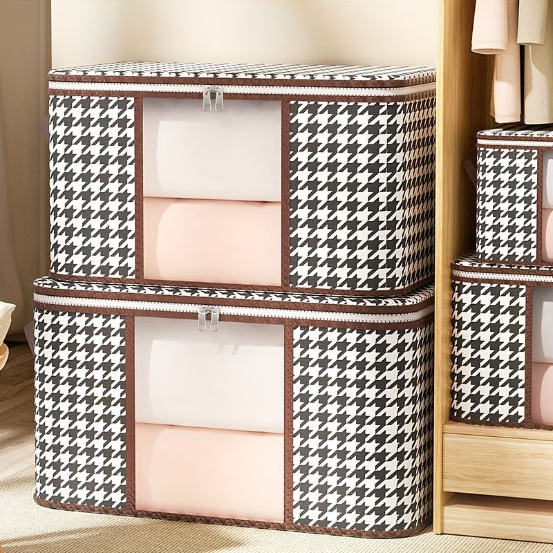 Houndstooth Storage Box Zipper Dustproof Clothes Organizer