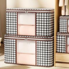 Houndstooth Storage Box Zipper Dustproof Clothes Organizer