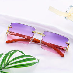 Men's Retro Wooden Leg Sunglasses Square Frame