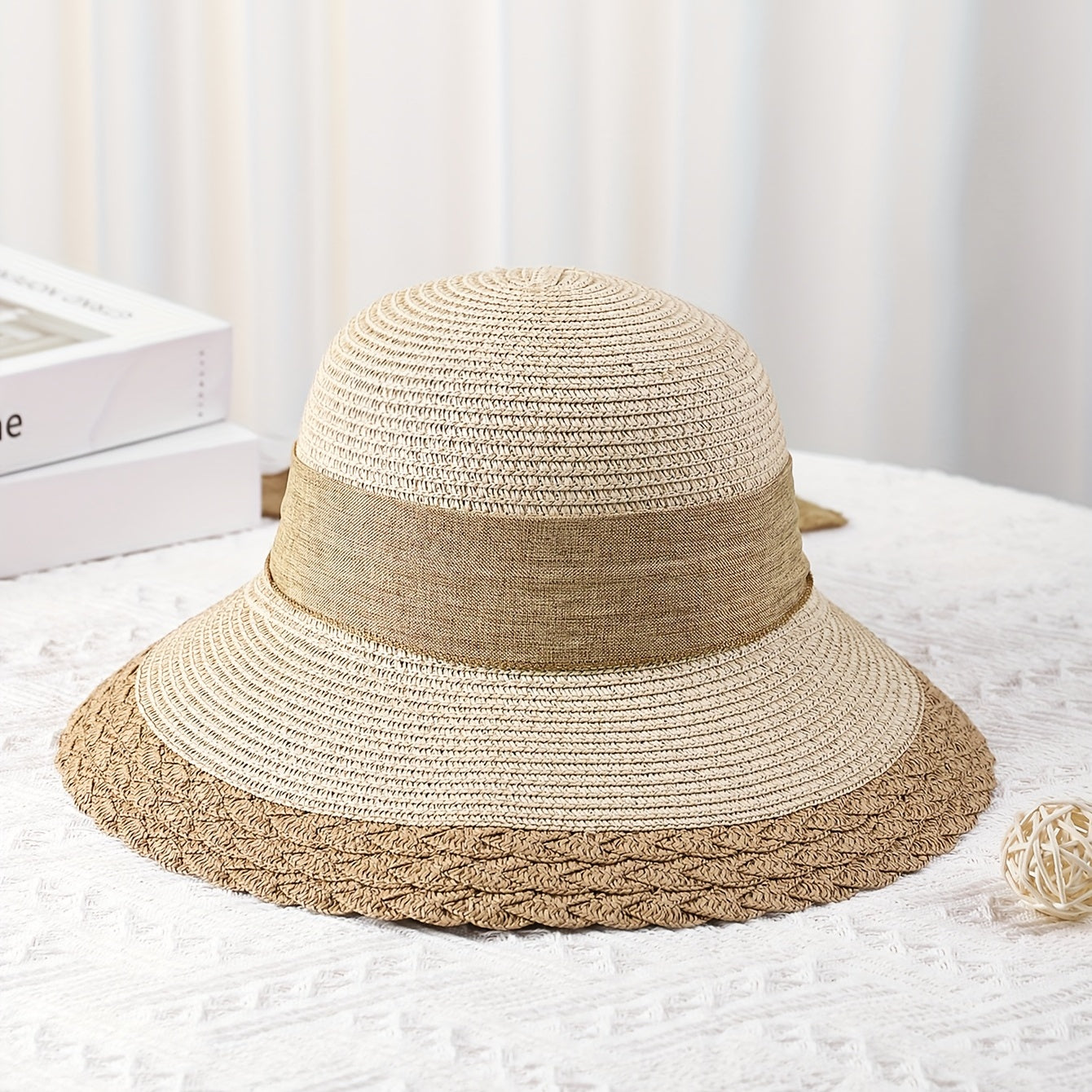 Wide Brim Straw Sun Hat Ribbon Bow Travel Beach Hat
