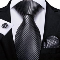 Grey Tie Set Necktie Handkerchief Cufflinks for Party Gift