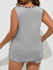 Leopard Print Tank Top - Colorblock Round Neck