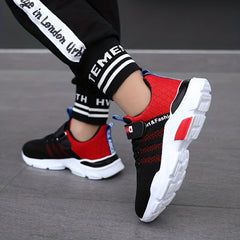 Boys Striped Knit Sneakers with Hook and Loop Fastener
