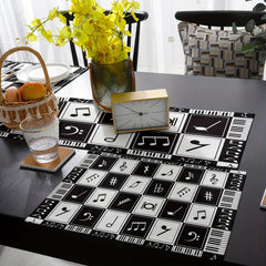 Music Note & Stitching Pattern Linen Table Runner 13x72 Inch