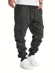 Men's Drawstring Fleece Cargo Pants Loose Jogger Pants