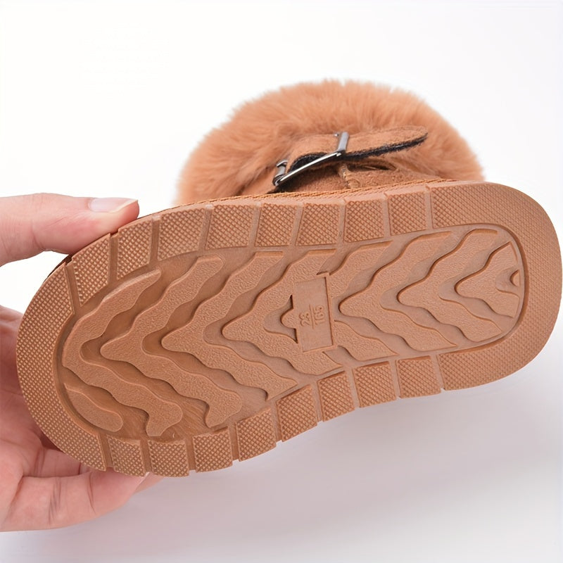Girl's Solid Snow Boots Warm Fleece Cozy Non slip Ankle Boots