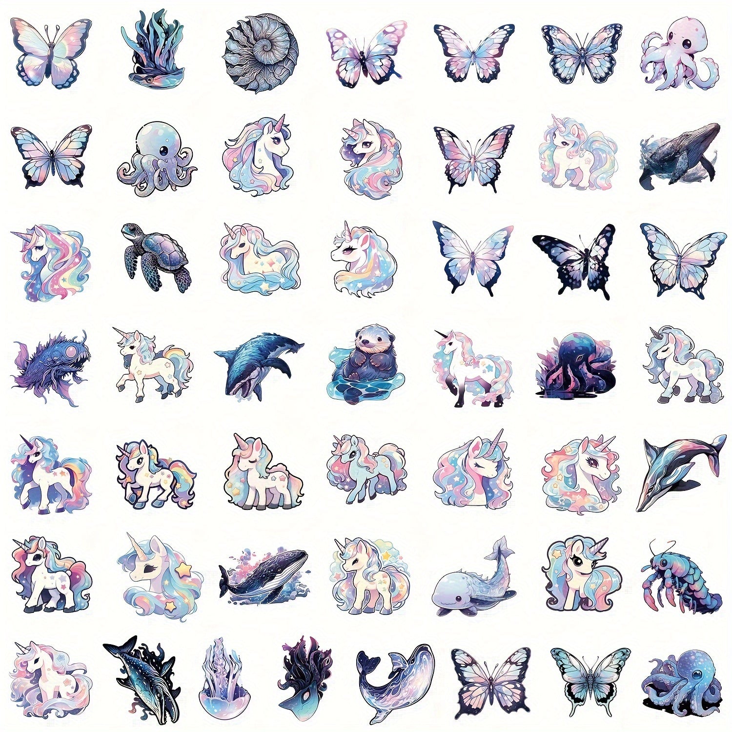 50pcs Cartoon Unicorn Series Graffiti Stickers for Laptop Water Cup Decoration