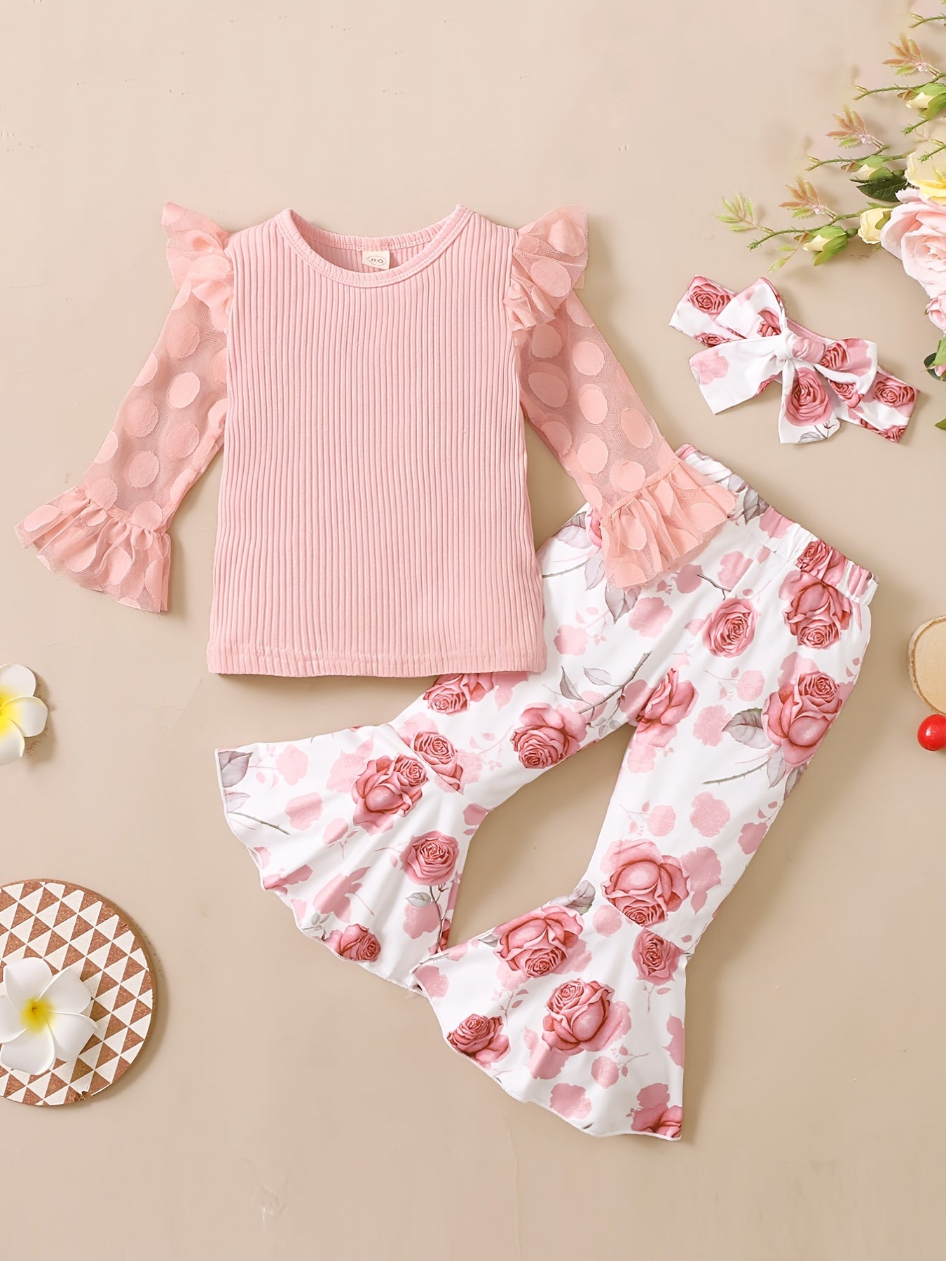 Girls Long Sleeve Set with Flower Pattern