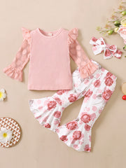 Girls Long Sleeve Set with Flower Pattern