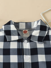 Boys Plaid Short Sleeves Shirt Preppy Style For Summer Kids Clothes