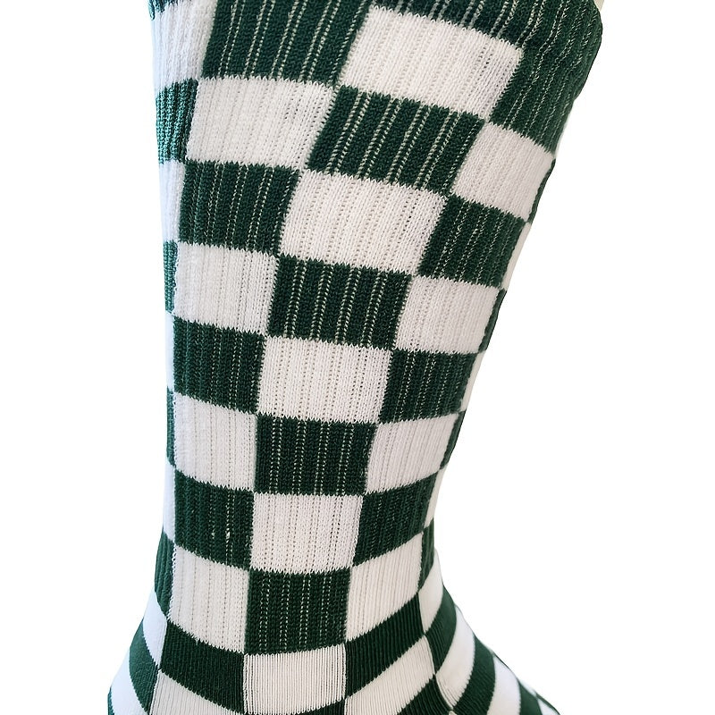 Men's Sweat Absorbent Plaid Sports Socks Dark Green Red