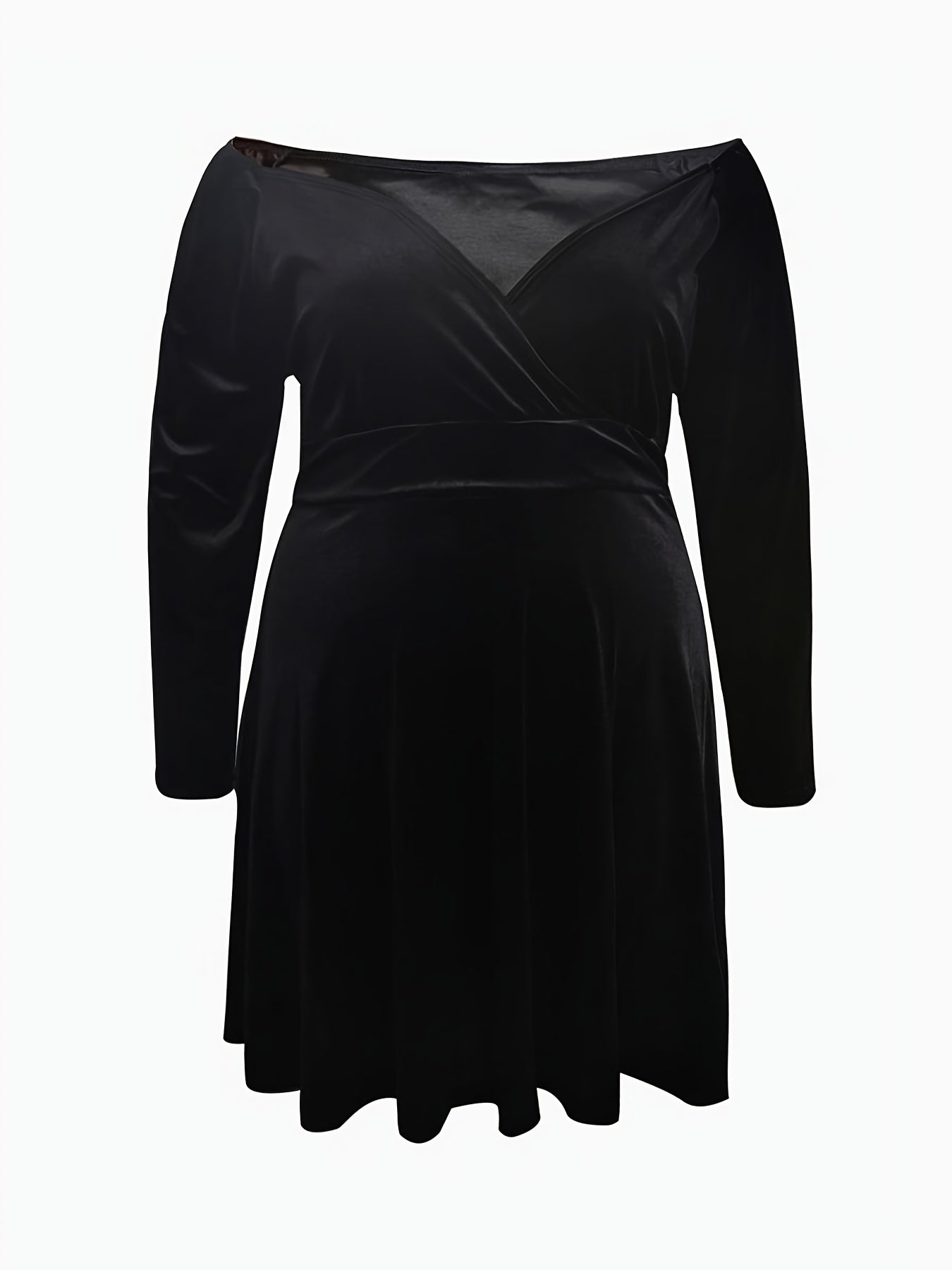 Velvet Surplice Neck Plus Size Dress Long Sleeve Medium Stretch