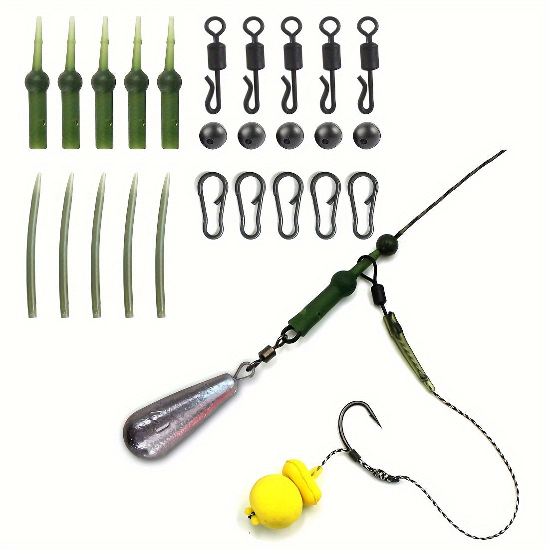 25pcs Carp Fishing Accessories Set: Sleeves, Swivels, Rings, Snap Pins, Beads