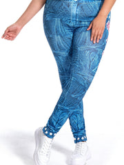 Women's Plus Geometric & Denim Print Skinny Leggings