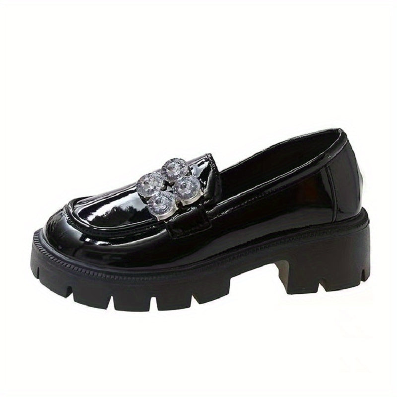 Rhinestone Loafers Platform Heeled Shoes
