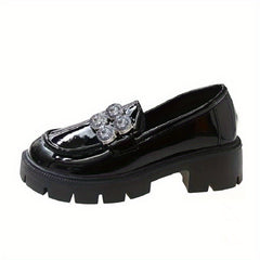 Rhinestone Loafers Platform Heeled Shoes