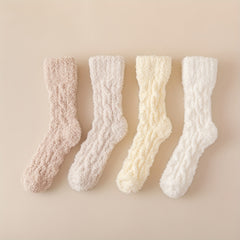 Women's Solid Fuzzy Mid Tube Socks - Comfy & Warm Stockings