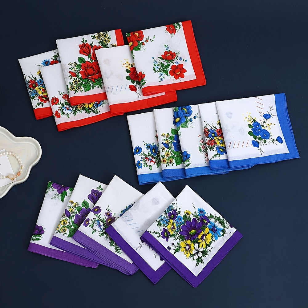 12pcs Floral Handkerchiefs in Red Purple Yellow