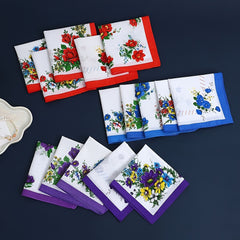 12pcs Floral Handkerchiefs in Red Purple Yellow