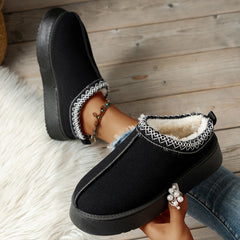 Women's Fur Lined Slip On Platform Shoes Winter Snow Boots