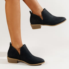 Women's V Cut Ankle Boots Block Heel Slip On Western Boots