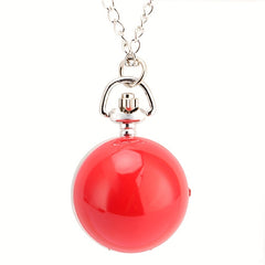 Mini Size Red Round Shape Quartz Analog Pocket Watch Necklace Chain Gift