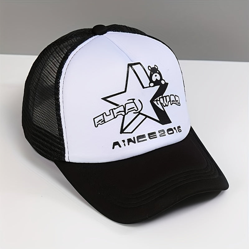 Star Bear Print Baseball Cap Mesh Trucker Hat Lightweight Casual Sports