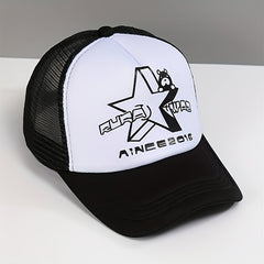 Star Bear Print Baseball Cap Mesh Trucker Hat Lightweight Casual Sports