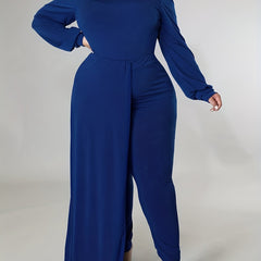 Solid Long Sleeve Mock Neck Jumpsuit