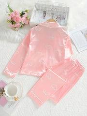 Girl's Heart & Eyelashes Print Pajama Set