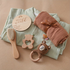 Baby Bath Set Bamboo Towel Rattle Brush Props