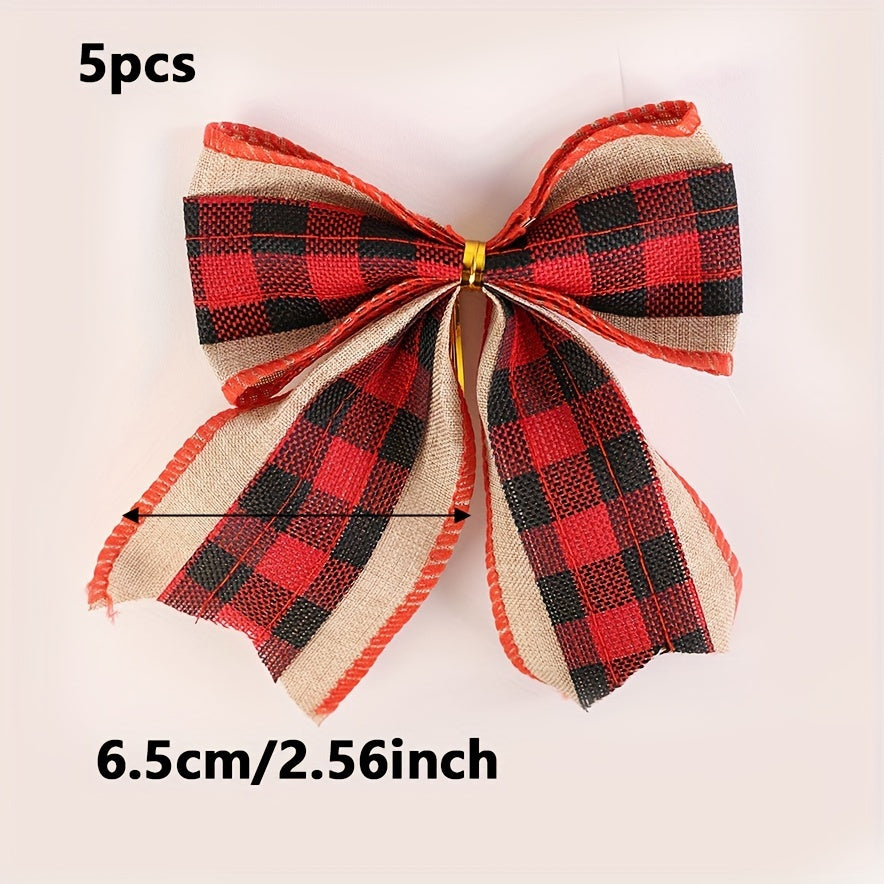 5pcs Christmas Plaid Decorative Bow Gift Decoration Dovetail Bow