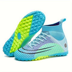 Boy's High Top Turf Football Boots Outdoor Anti skid Lace Up TF Soccer Cleats
