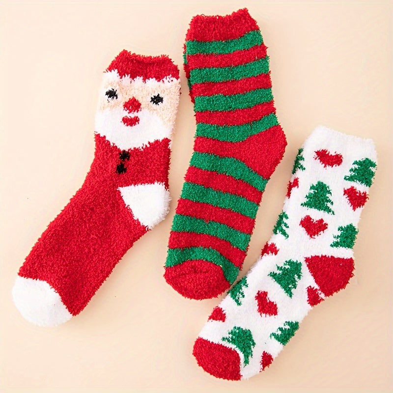 3 Pairs Christmas Print Socks Warm & Cozy Women's Stockings & Hosiery