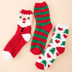 3 Pairs Christmas Print Socks Warm & Cozy Women's Stockings & Hosiery