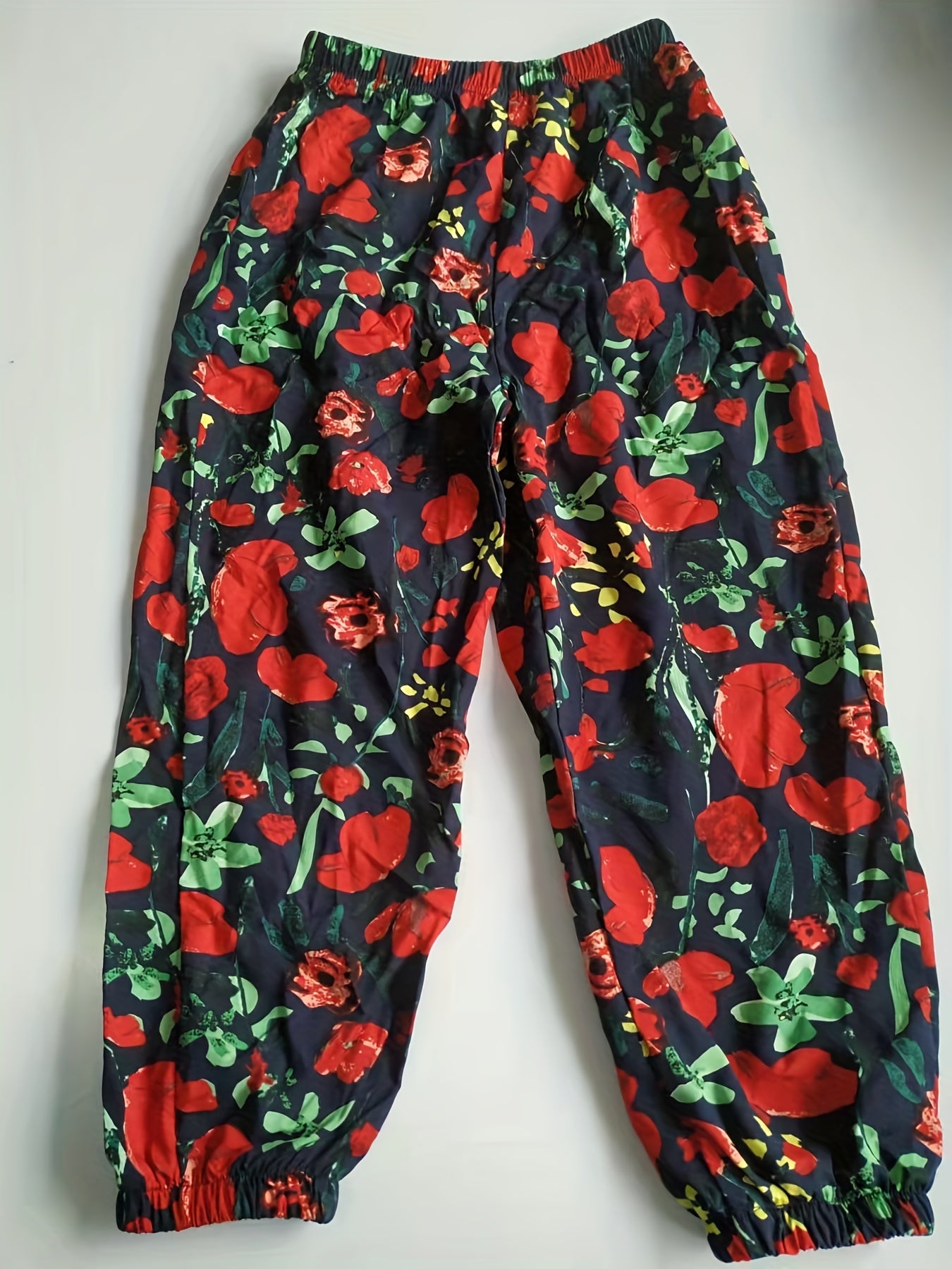 Girls Tiny Flowers Graphic Cotton Jogger Trousers Summer Kids Baggy Pants