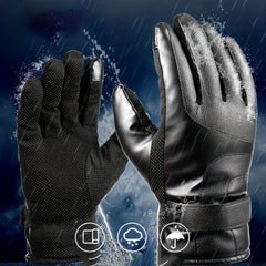 Men's Waterproof Touch Screen Leather Gloves Winter Thick Cotton Plush