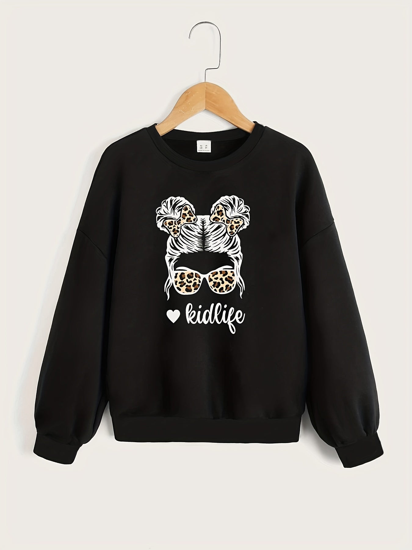 Girls' Leopard Portrait Graphic Sweatshirt Long Sleeve Pullover