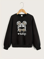 Girls' Leopard Portrait Graphic Sweatshirt Long Sleeve Pullover
