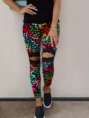 Colorful Leopard Leggings Sexy Lace High Waist Slim Long Length Leggings