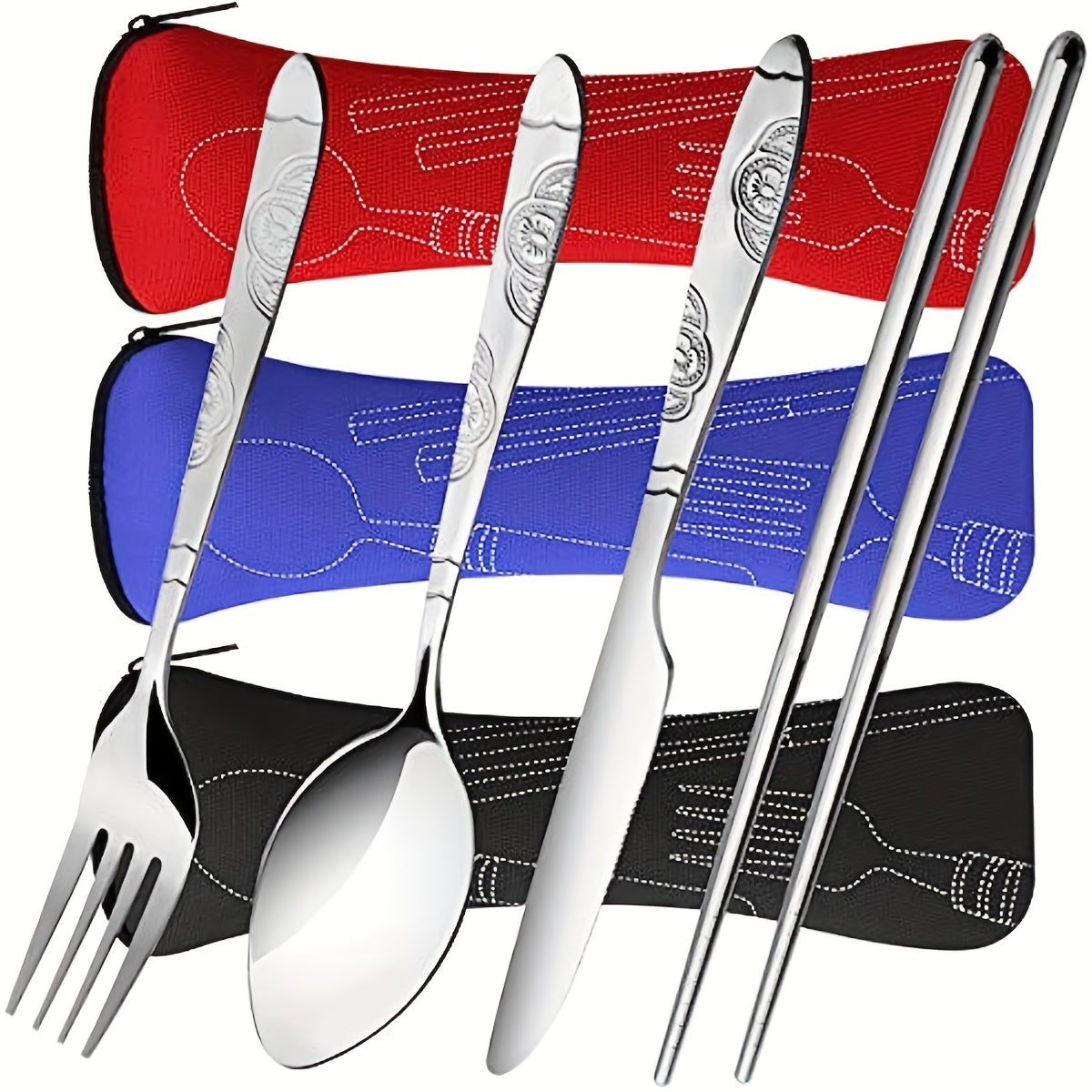 4 Pcs Stainless Steel Set Portable Utensils with Suitcase