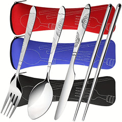 4 Pcs Stainless Steel Set Portable Utensils with Suitcase