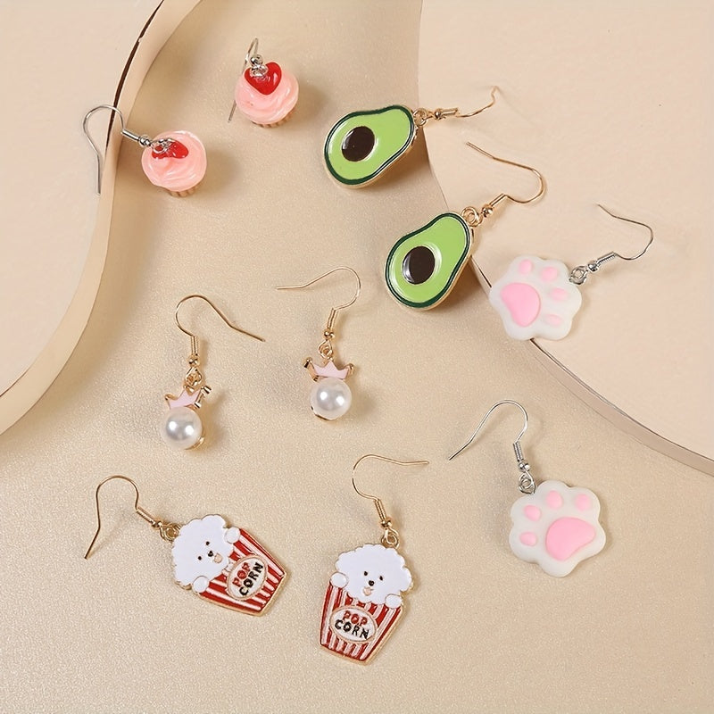 Funny Fruit Ice Cream Earrings Set - 5 Pairs for Girls