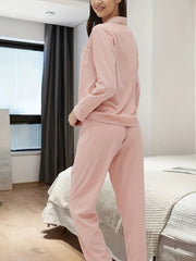 Women's Solid Pajama Set Long Sleeve Top & Pants Sleepwear