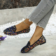Sequins Flat Shoes Square Toe Soft Sole Ballet Flats